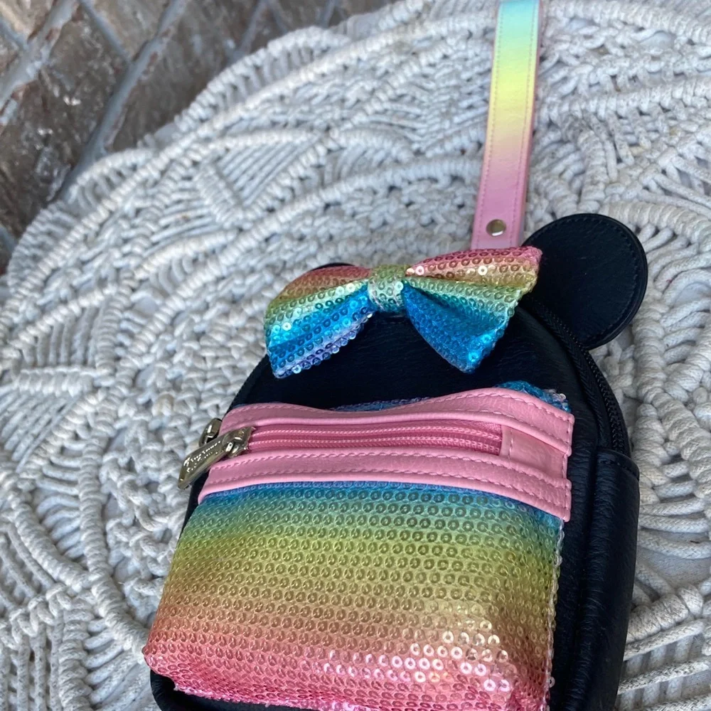 Disney Parks Loungefly Minnie Mouse sequined mini backpack wristlet